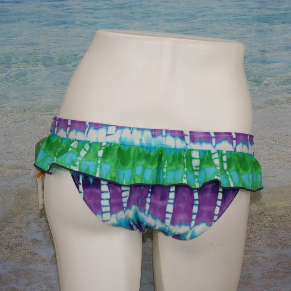 HOBIE Swimsuit Bottoms Bikini Tie Dye Ruffle Mermaidcore Green Purple Tie Small